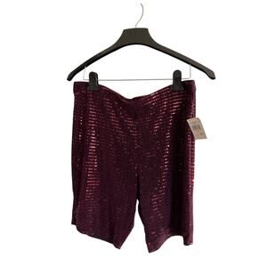 Rainbow Shorts Womens 1X Burgundy Metallic Sequin Stretch Party Plus Size USA